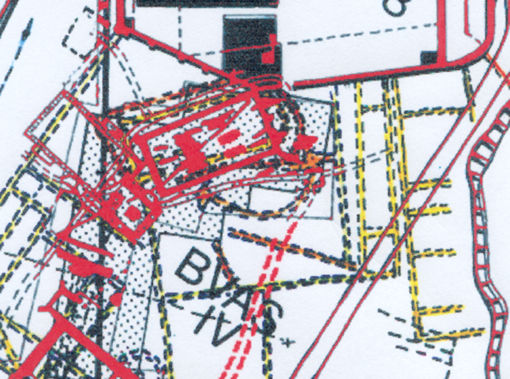 Dowsing plot over excavation plan